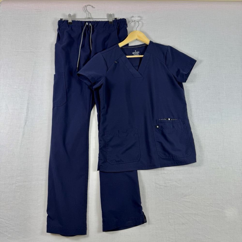 Beyond Scrubs Ultimate Scrub Set Navy Blue Womens Small Top, Tall-Small Bottom